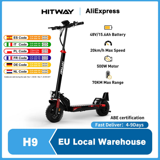 Hitway E scooter, road certified (Abe), 10 inch adult electric scooter, 15.6ah battery, 500W motor.