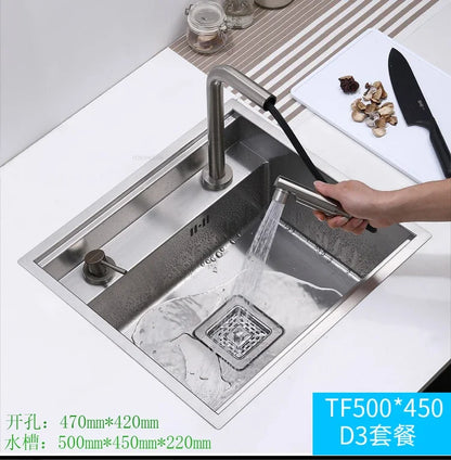 Hidden Stainless Steel Kitchen Sinks Modern Kitchen Accessories with Cover Kitchen Sink Dish Drainer Light Luxury Single Tank L