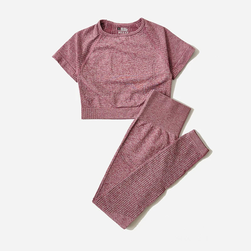 WAREBALL Seamless Yoga Set Women Workout Gym Clothes Fitness Short Sleeve Crop Top Shirt High Waist Leggings Pants Sports Suits.