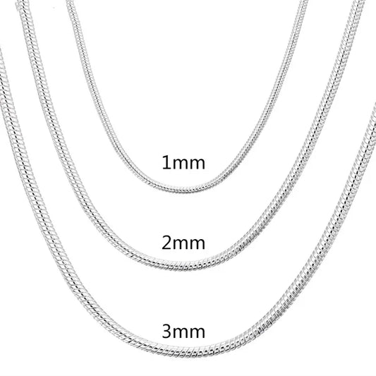 40-75cm 925 Sterling Silver 1MM/2MM/3MM solid Snake Chain Necklace For Men Women Fashion Jewelry for pendant free shipping.