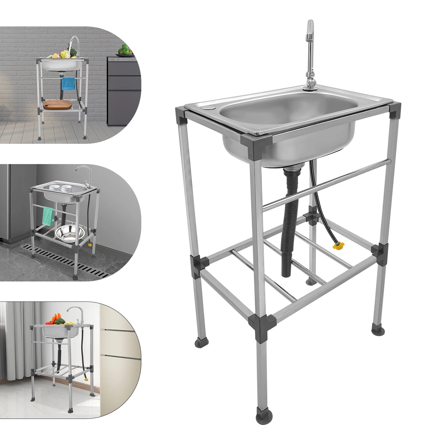 Freistehendes Küchenspülbecken mit Wasserhahn, 18,9 x 13,78 Zoll, Mehrzweckspülbecken-Set aus Edelstahl, 132 Pfund Kapazität für Zuhause, Wäsche, Garage