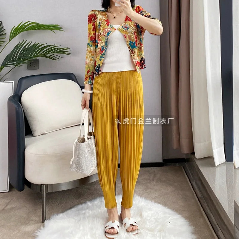 Miyake Life Pleated Pants Loose Harem Pants Women's Summer Thin Fashion Versatile Nine-minute Calf Pants