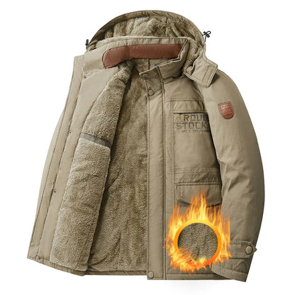 Thick Coat Winter Outdoor Running Sports Windproof Warm Fleece Hooded Cargo Jacket Men Removable Hood Thick Warm Fleece Jacket
