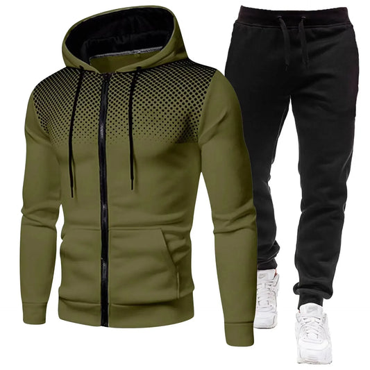 Mode Druck Trainingsanzug für Männer Zipper Mit Kapuze Sweatshirt und Jogginghose Zwei Stücke Anzüge Männlich Casual Fitness Jogging Sport Sets