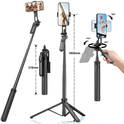 Wireless Selfie Stick Tripod Stand with Remote 1.8m Extendable Tripod Selfie Stick for iPhone Phone Camera Tiktok Video Vlogs.