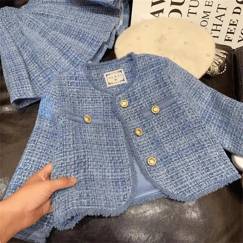 Children's Clothing Sets Plaid Cardigan + Pleated Skirt 2pcs Sets Kids Clothes Girls Skirt Sets Toddler Girl Clothes.