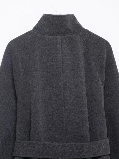 TFMLN Lange Mäntel für Damen mit Stehkragen, 2025, Winter, neuer Trenchcoat mit Gürtel, Vintage, einfache Oberbekleidung, elegante Mode, weiblich