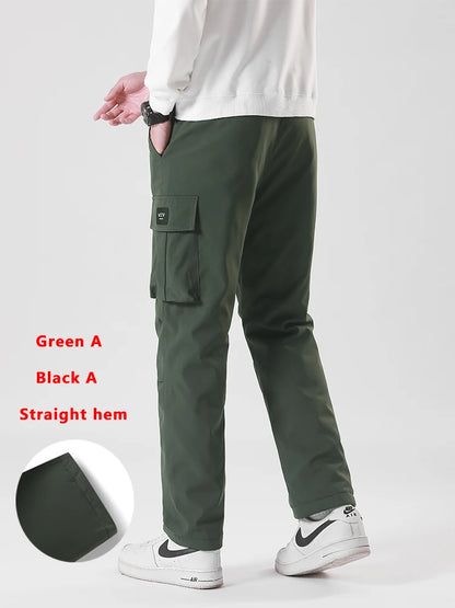 Winter Padded Pants Men 90% White Duck Down Padding Warm Cargo Pants Waterproof Windproof Snow Cold Thermal Down Trousers.