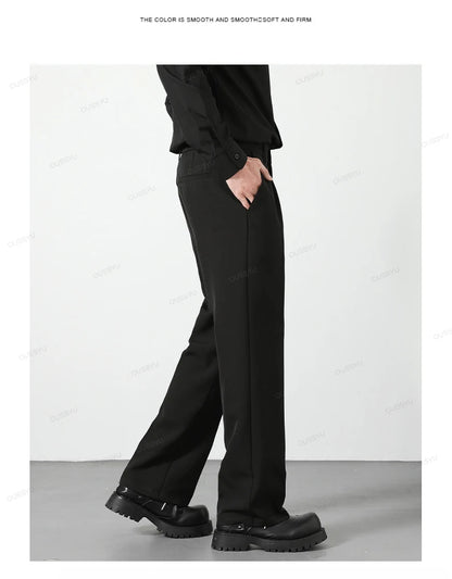 OUSSYU Brand Autumn Casual Pants Men Business Elastic Waist Korean Style Black Brown Grey Khaki Trousers Male Plus Size S-4XL.