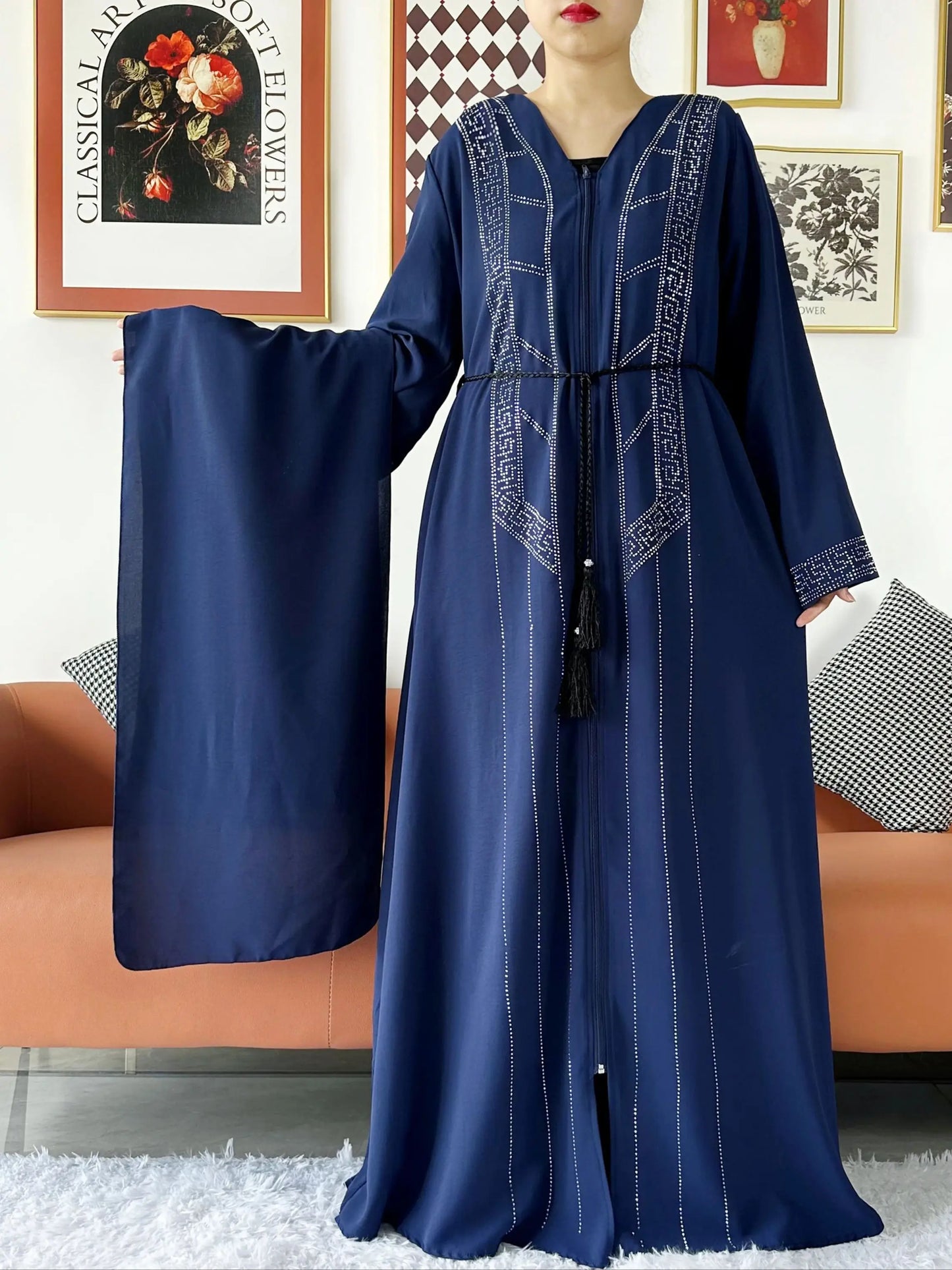 Laxury Design New Women Elegant Dress Chiffon Open Abaya Muslim Women Dress Islamic Clothing Cardigan Abaya Women Muslim Dress