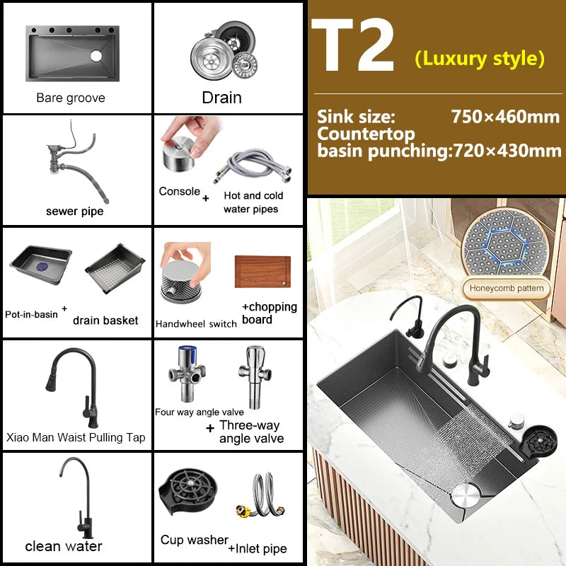 Waterfall Sink Large Single Slot Stainless Steel Kitchen Sink Embossed Washbasin Under The Basin Installation For Kitchen