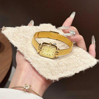 GEDI Gold Stainless Steel Quartz Watch Square Woman High-End Vintage Light Luxury Elegant Women's Wristwatches Gift.