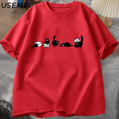 Five Mood Cats T-Shirts Oversized Cat Mom Tee Funny Cotton Short Sleeve Cat Lovers T Shirt Men Women Casual O Neck Summer Tops.