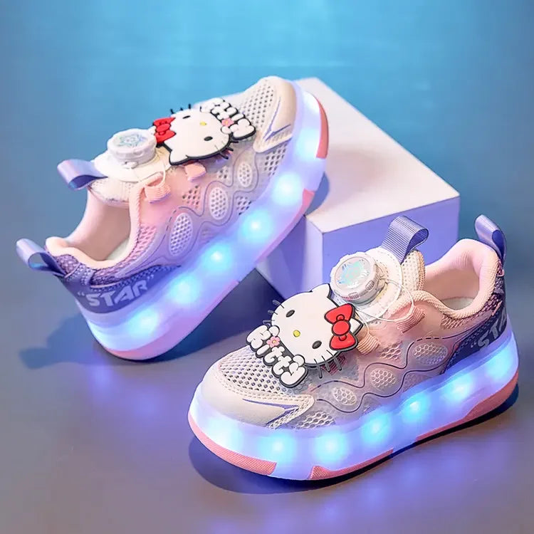 Hello Kitty Children's In-line Skating Shoes Four-Wheel Design Adjustable Roller Blades for Boys Girls Sports Footwear Sneakers.