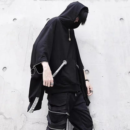 Men's Sets Black Hoodies+Pants Punk Graphic Zipper Hooded Sweatshirts Cargo Pant Men Oversized Loose Streetwear Suits.