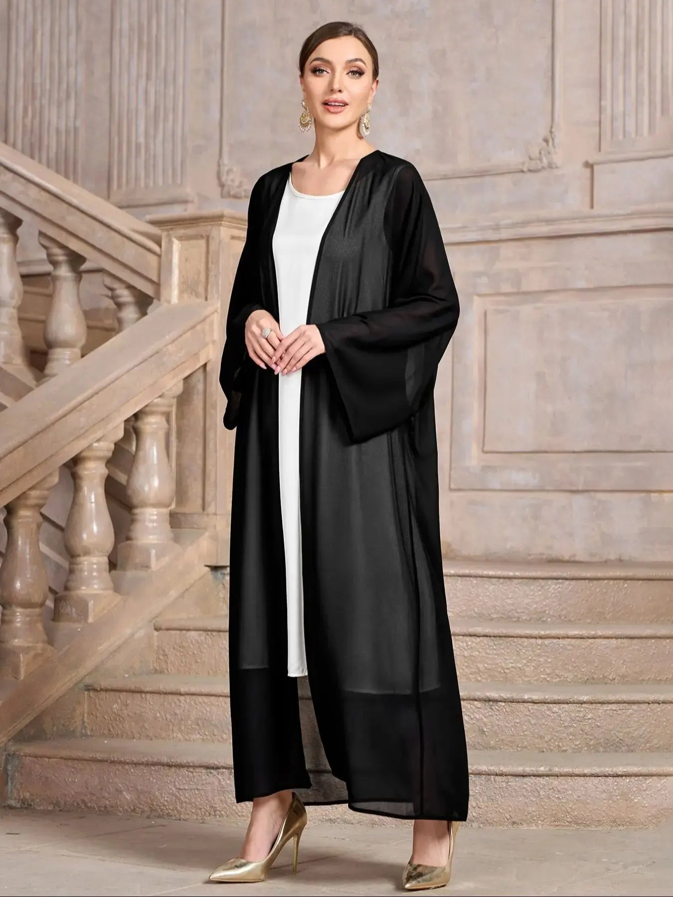 Ramadan Abaya  Muslim's Women Kebaya Solid Color Open Front Modest Cover Up, Versatile Long Sleeve Maxi Loose Outwear With Hijab.