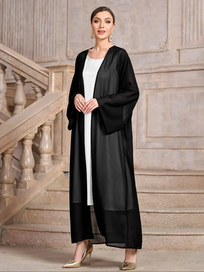 Ramadan Abaya  Muslim's Women Kebaya Solid Color Open Front Modest Cover Up, Versatile Long Sleeve Maxi Loose Outwear With Hijab.