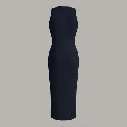 Mia Muse Damenkleider für alle Jahreszeiten, minimalistisch, schlicht, ärmellos, Rundhalsausschnitt, Wickel-MIDI-Partykleider