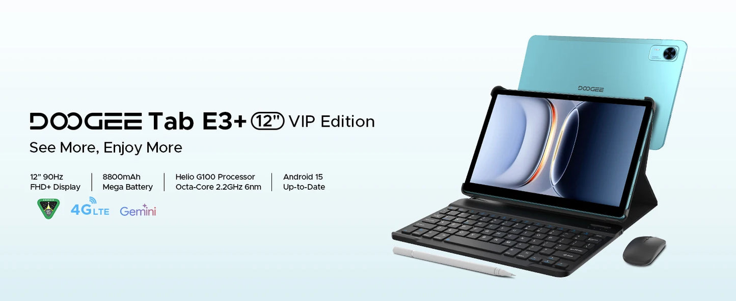 Doogee Tab E3+ 2 in 1 Tablet Pc Gemini Ai 12"" 2K Display Android 15 32Gb Ram(8+24) 256Gb Rom 8800Mah Battery Helio G100 Tabletpc.
