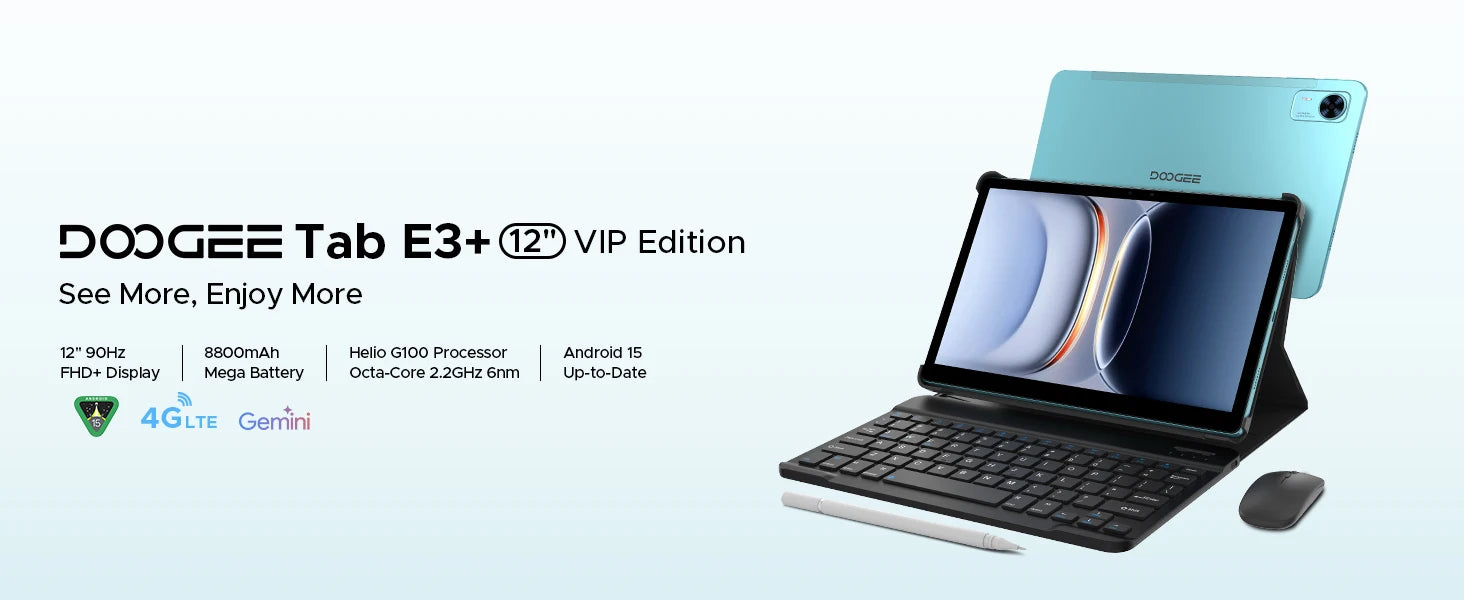 Doogee Tab E3+ 2 in 1 Tablet Pc Gemini Ai 12"" 2K Display Android 15 32Gb Ram(8+24) 256Gb Rom 8800Mah Battery Helio G100 Tabletpc.