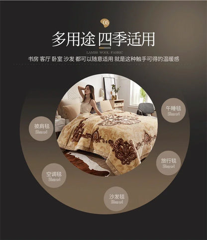 European Style Warm Raschel Blanket for Winter High End Soft Thicken Warmth Weighted Blanket Double Side Flocked Comforter Duvet.