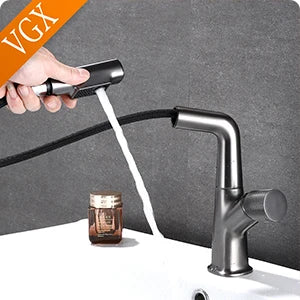 VGX Purified Bathroom Faucets Pull Out Water Filter Tap White Basin Mixer Sink Faucet Gourmet LED Display Brass Tapware Crane