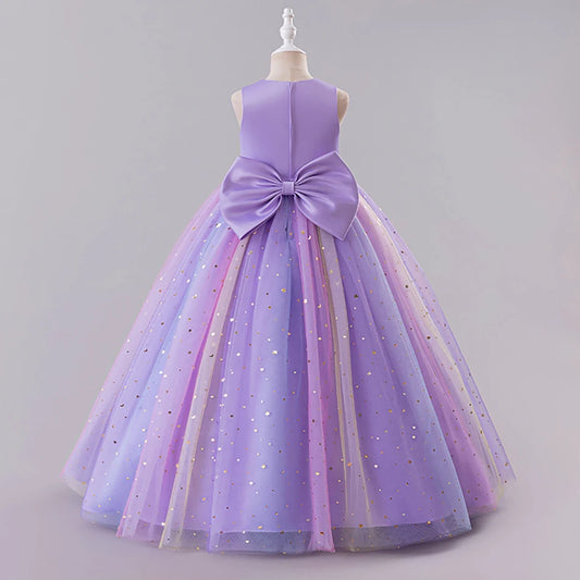 Elegantes, ärmelloses Tüll-Ballkleid für Kinder, Bühnenaufführungen, Hochzeiten, Weihnachten, Mädchenkleider, Mädchen-Prinzessin-Partykleider
