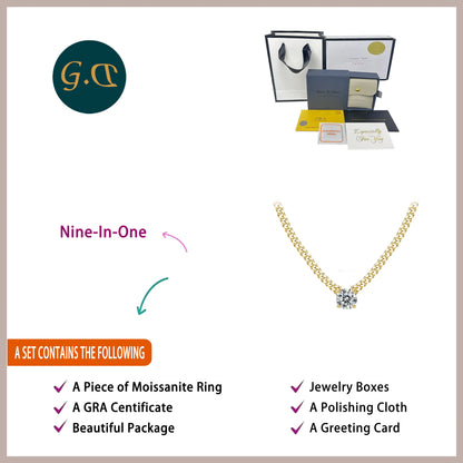 1ct 2ct 3ct Moissanite Cuban Chain Pendant Necklace - Elegant Design in 18K Gold Plated S925 Sterling Silver for Women.