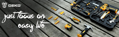 DEKO 126 Stück Elektrowerkzeug-Kombi-Sets mit 8 V Akku-Bohrschrauber, 10 mm 3/8 Zoll Schnellspannbohrfutter, professionelle Heim- und Haushalts-DIY-Handwerkzeug-Sets