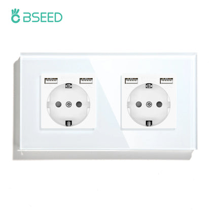 BSEED EU-Standard, einzelne Steckdose, Touch-Schalter, USB-Wandsteckdosen, Doppelsteckdosen, dreifache Steckdosen, vierfache Glassteckdosen