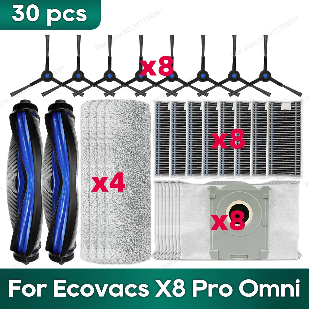 Compatible for Ecovacs X8 Pro Omni Accessories Main Side Brush Hepa Filter Rag Dust Bag Replacement Parts