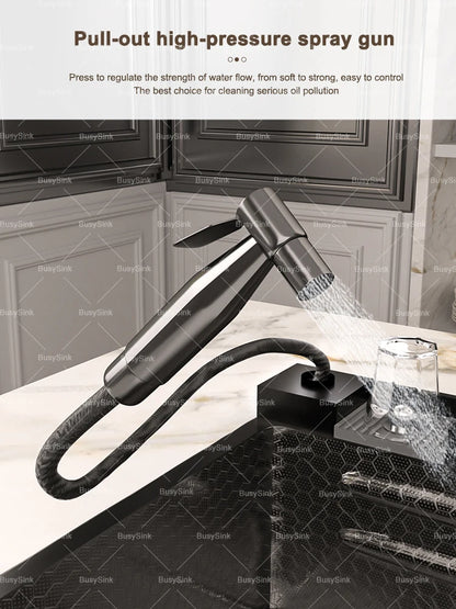 100x50cm Waterfall Kitchen Sink Stainless Steel Extra Large Single Bowl Digital Display Multifunctional Dishwashing Sinks