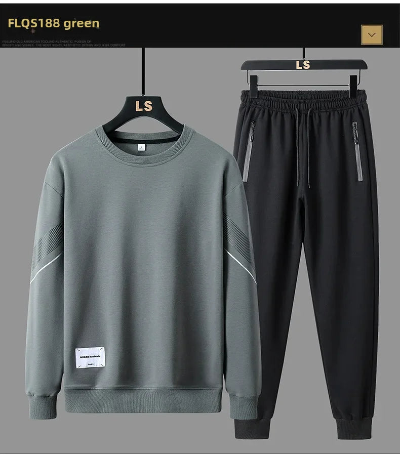 Spring Autumn Men's Casual Sports Suit Round Neck Sweatshirt Long Sleeves Pants One Whole Set Clothing Fashion.