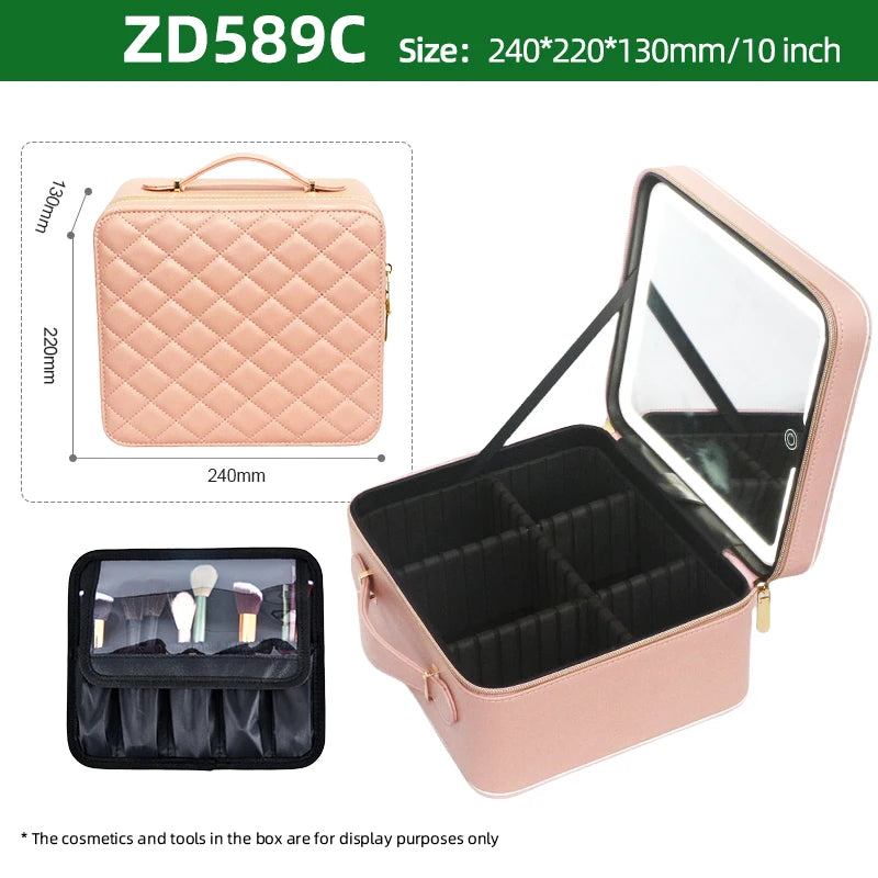Large Capacity Makeup Case with LED Mirror Multiple Size Options Cosmetic Box LED Mirror Makeup Storage Box for Beauty Salons