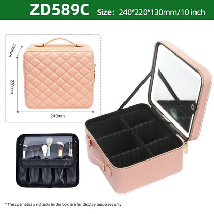 Large Capacity Makeup Case with LED Mirror Multiple Size Options Cosmetic Box LED Mirror Makeup Storage Box for Beauty Salons