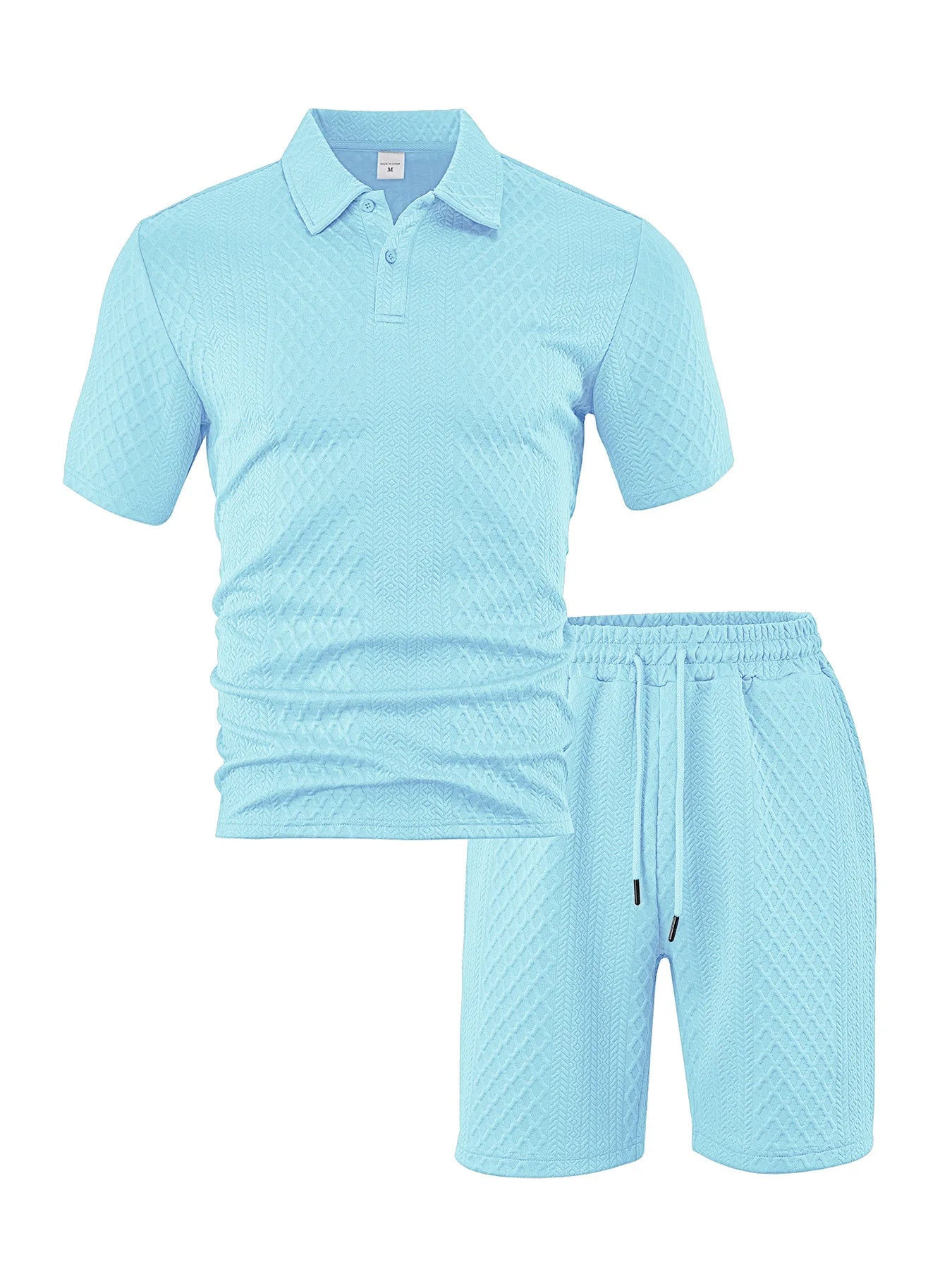 2025 Summer New Men's Casual Sportswear Polo Shirt With A Lapel, Men's Short-sleeved Shirt And Shorts, Jacquard Texture Suit.