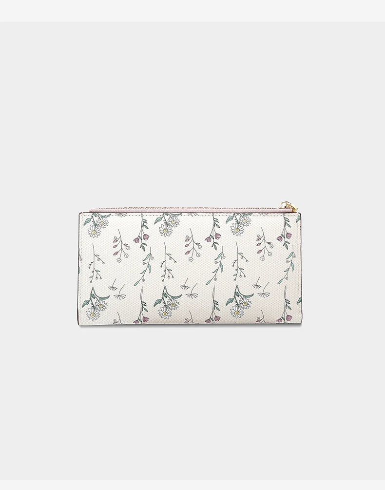 FOXER New Women's Long Wallet Fashion Multi-card Clutch Slot Card Holder Signature Versatile PU Floral Wallet Zipper Coin Purse