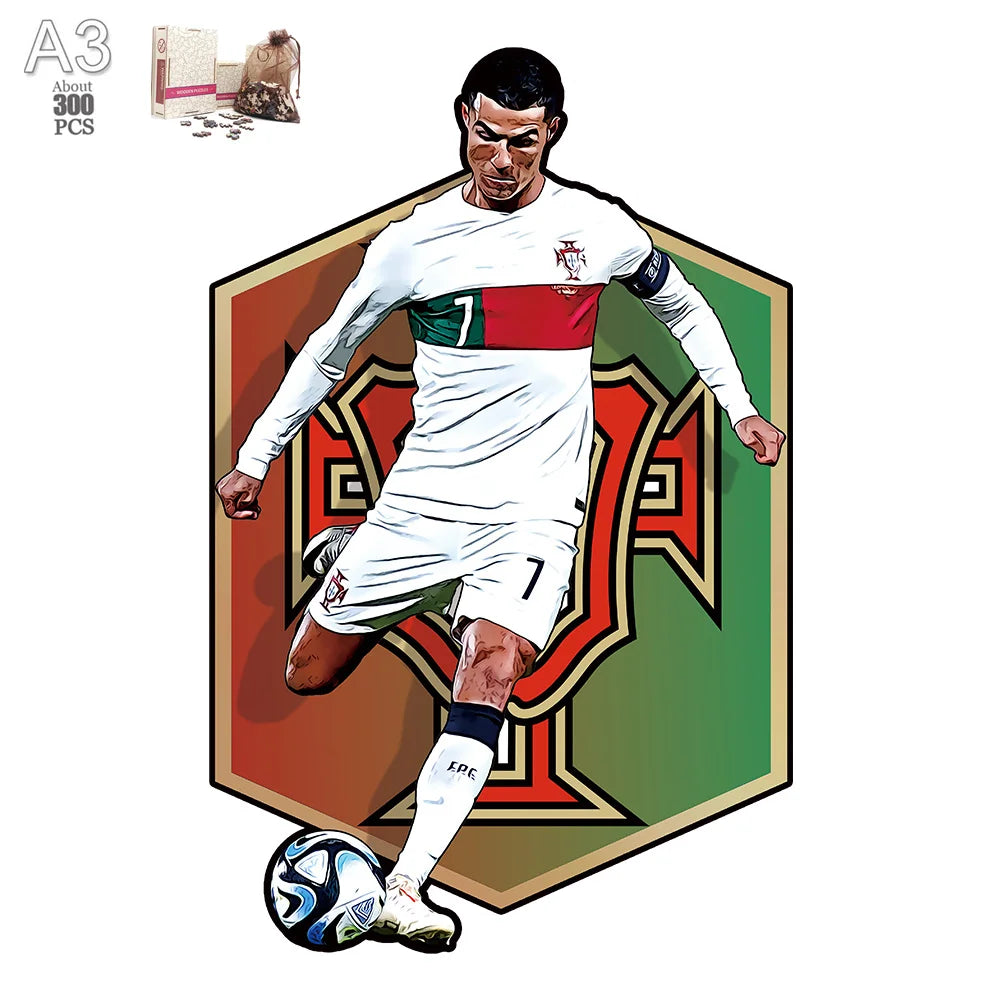 Soccer Player Wooden Puzzle for Football Fan Sports Star Wood Jigsaw Advanced Difficulty A3 A4 Size Puzzles