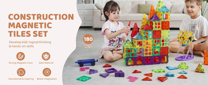 SucceBuy 180PCS Magnetic Building Blocks Construction Children Magnet Tiles Montessori Educational Toys for Kids Birthday Gifts.