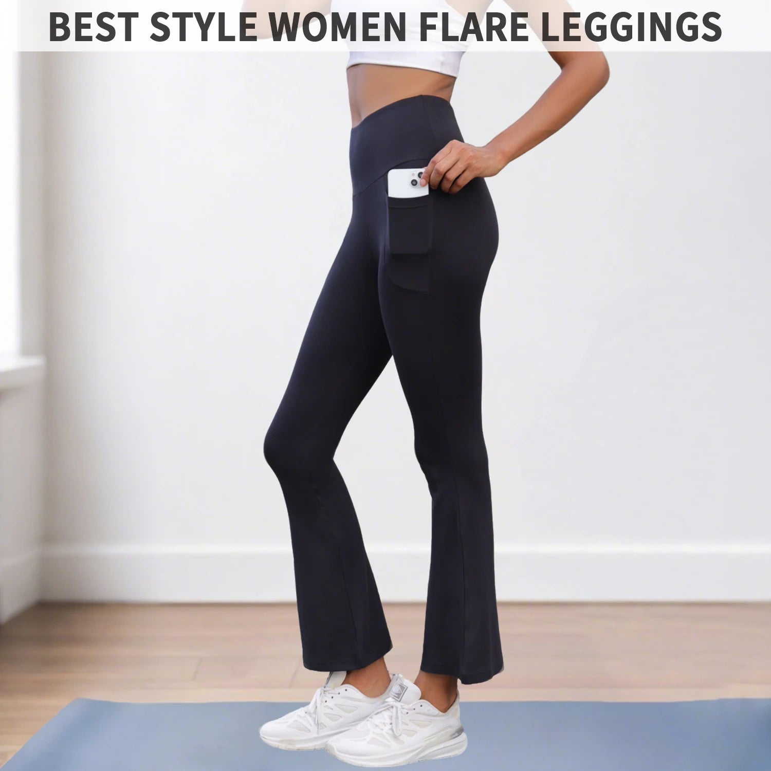 Women's Super Soft Flare Pants with Pockets High Waisted Tummy Control Workout Yoga Push Up Gym  Fitness Leggings Bell Bottoms.