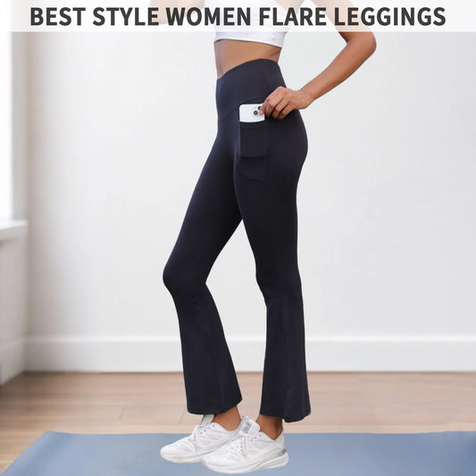 Women's Super Soft Flare Pants with Pockets High Waisted Tummy Control Workout Yoga Push Up Gym  Fitness Leggings Bell Bottoms.