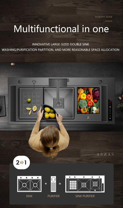 ASRAS high-quality 304 stainless steel multifunctional kitchen sink intelligent food purification large-sized sink nano gray