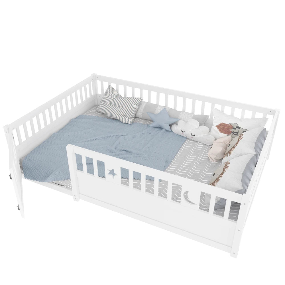 Panelbett 140 x 190 cm großes Kinderbett mit Gitter, Stern- und Monddekoration, ohne Gitter (ohne Matratze), minimalistischer Stil