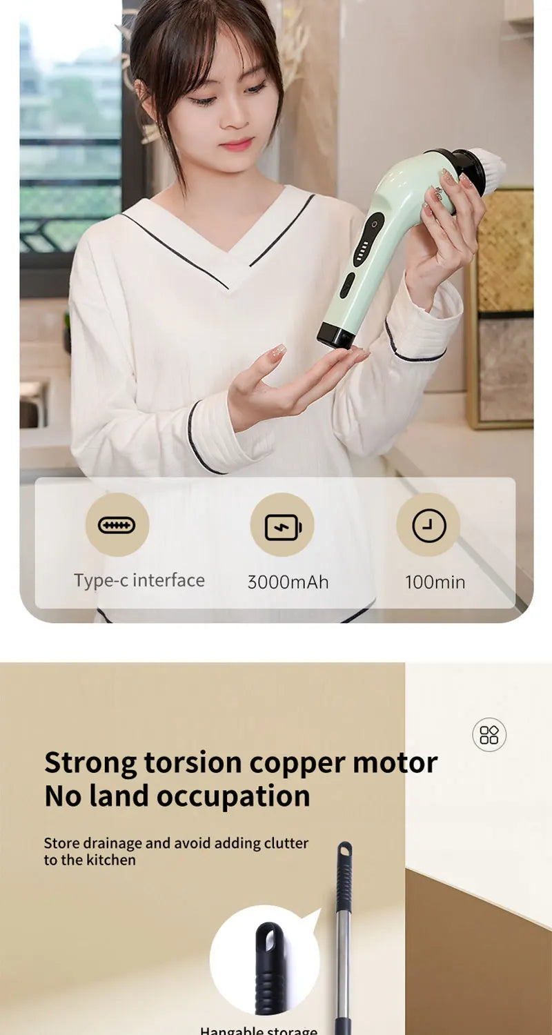 9-in-1 Electric Cleaning Brush Electric Spin Cleaning Scrubber Electric Cleaning Tools Parlour Kitchen Bathroom Cleaning Gadgets.