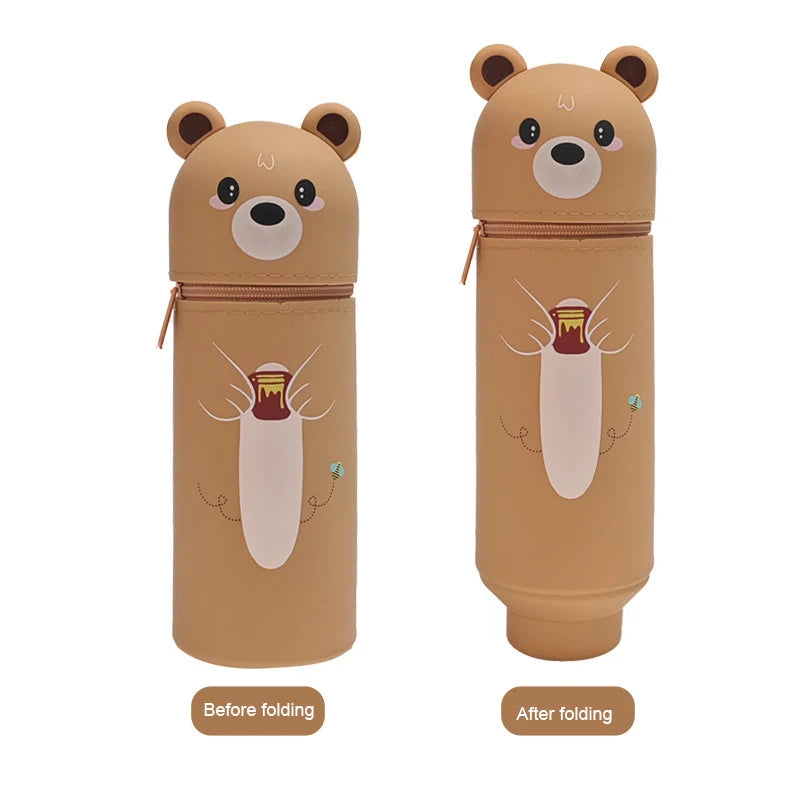 Niedliches Tier-Federmäppchen, 2-in-1-Federmäppchen mit Reißverschluss-Stifthalter, weiches Silikon-Federmäppchen, geeignet für das Schulbüro.