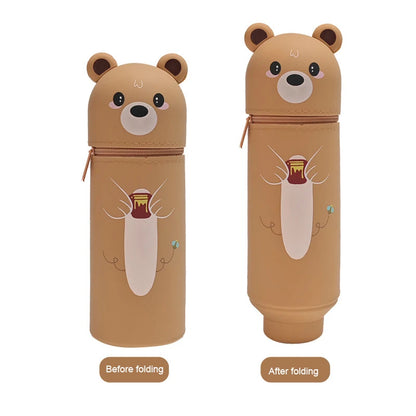 Niedliches Tier-Federmäppchen, 2-in-1-Federmäppchen mit Reißverschluss-Stifthalter, weiches Silikon-Federmäppchen, geeignet für das Schulbüro.