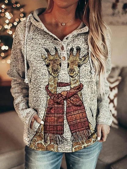 Wolf Hoodie Women Fashion Oversized Hoodies Vintage Sweats Girls Coat Women Sweatshirt Coat Hooded Pullover Owl Tracksuit Autumn.
