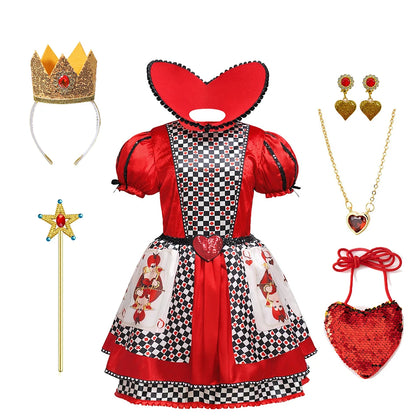 Kind Königin Der Herzen Rolle Spielen Prinzessin Kleid Alice Poker Cosplay Kostüm Mädchen Halloween Bühne Leistung Geburtstag Party Kleidung.