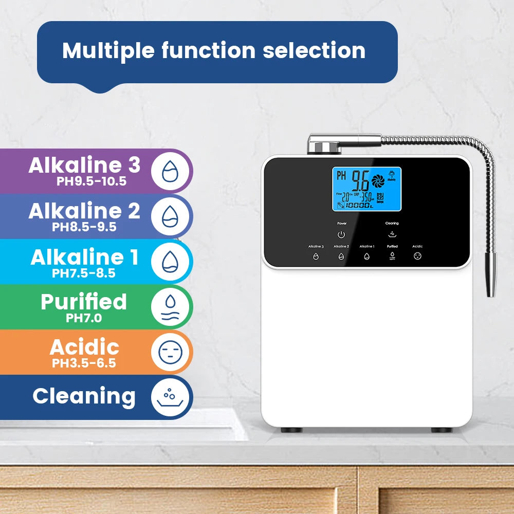 CAWOLO 11 Plates Platinum Coating Alkaline Water Ionizer Machine Household PH 4.5~10.5 Alkaline Acid Water Ionizer for Home.