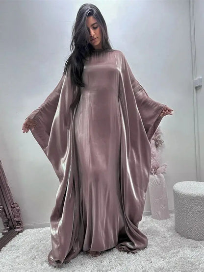Batwing Butterfly Sleeve Satin Khimar Abaya Dubai Muslim Maxi Dress Kaftan Abayas For Women Kebaya Caftan Robe Femme Vestidos
